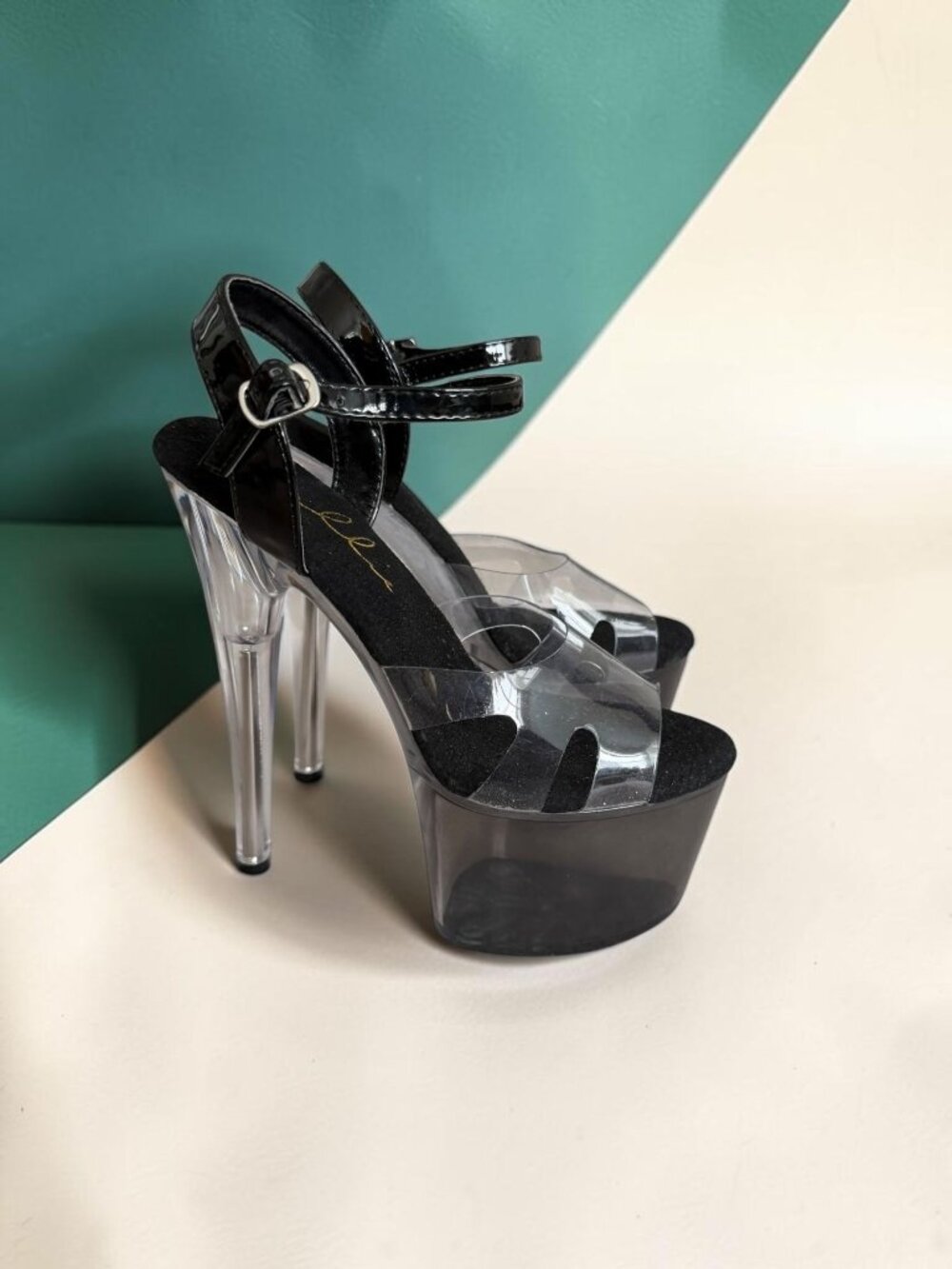 ELLIE Clear Black Platform Heels Sandals Size 7